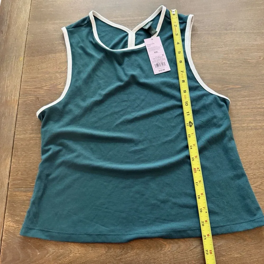 Wild Fable Tank Top 2XL Dark Teal Green Cropped Ribbed NWT Plus Size